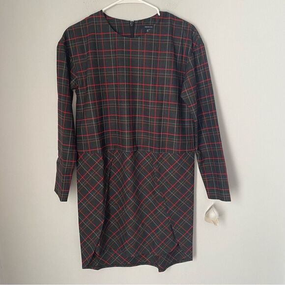 French Connections Women’s Long Sleeve Plaid High Neck Mini Dress size 2 - Picture 1 of 3